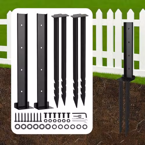 Traderight Heavy Duty Fence Post Repair Kit, 2-Pack Black Powder Coated Steel Ground Stakes with Adjustable Width and Reinforced Base for Fixing Tilted or Broken Wooden Posts – 7