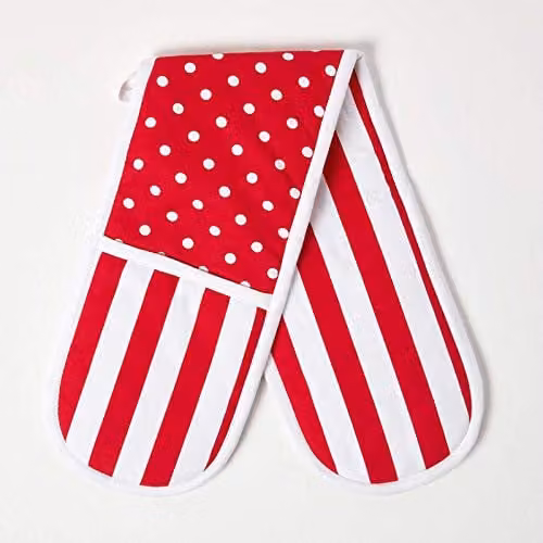 Homescapes Red Cotton Double Oven Glove, W/H: 18 x 18 cm – 1