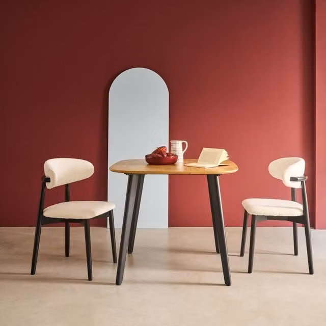 Sweekeek Square 4-Seater Dining Table with Brown Wood Effect Top and Black Metal Legs – 1
