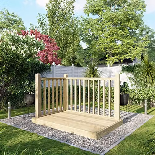 Powersheds Premium Wooden Decking Kit with Hand Rails in Brown, W/D/H: 181.81 x 121.81 x 120 cm