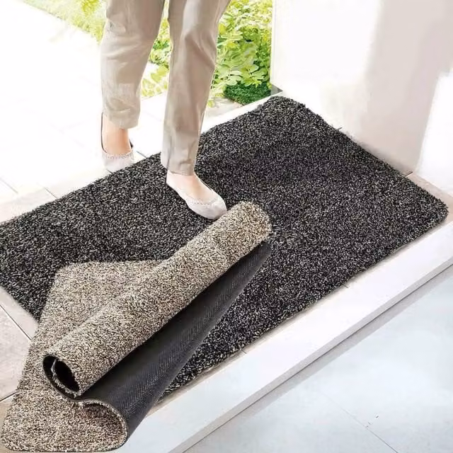 FLAVORA Black Absorbent Anti Slip Washable Rectangular Door Mat W/D/H: 100 x 100 x 1 cm – 1