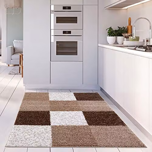 THE RUGS Modern Checked High Pile Shaggy Area Rug, Brown, W: 200 cm, D: 290 cm – 4