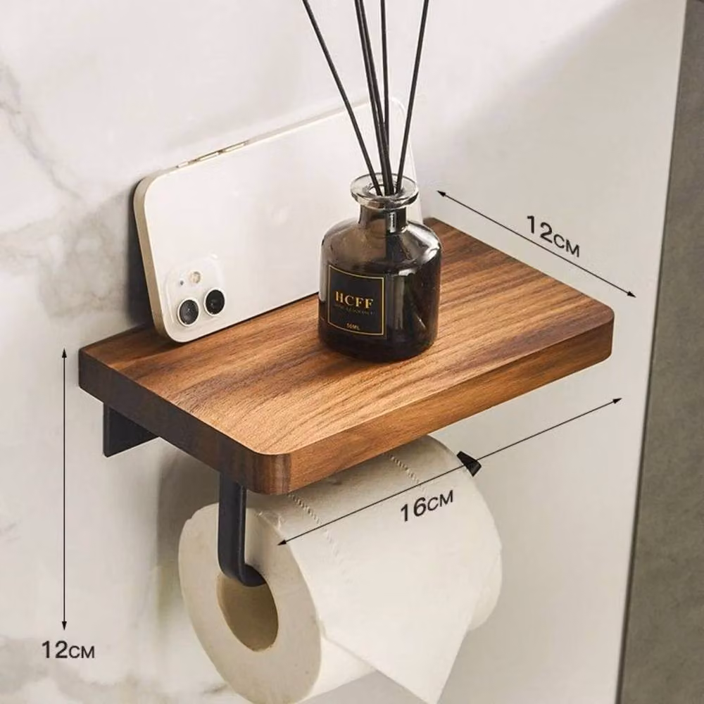 Kelvenix Stainless Steel and Walnut Toilet Roll Holder in Brown – 2