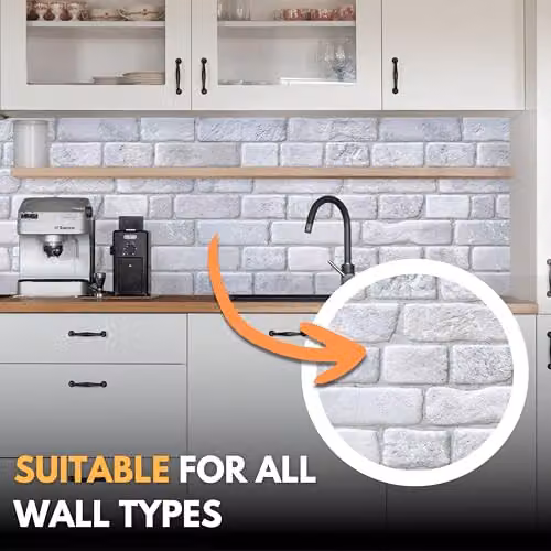 Novecrafto Grey Faux Brick Effect 3D PVC Wall Cladding Panels, 6 Sheets, W: 96 cm, H: 48 cm – 4