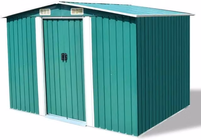 Berkfield Green Metal Garden Storage Shed with Sliding Doors and Side Vent, W/D/H: 257 x 205 x 178 cm – 1