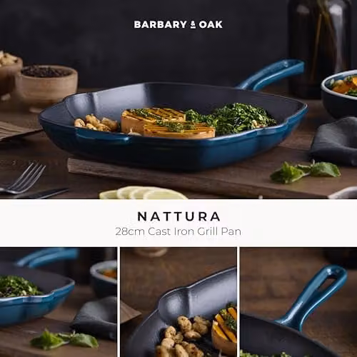 Barbary & Oak Nattura 28cm Cast Iron Grill Pan with Enamel Interior in Petrol Green – 5