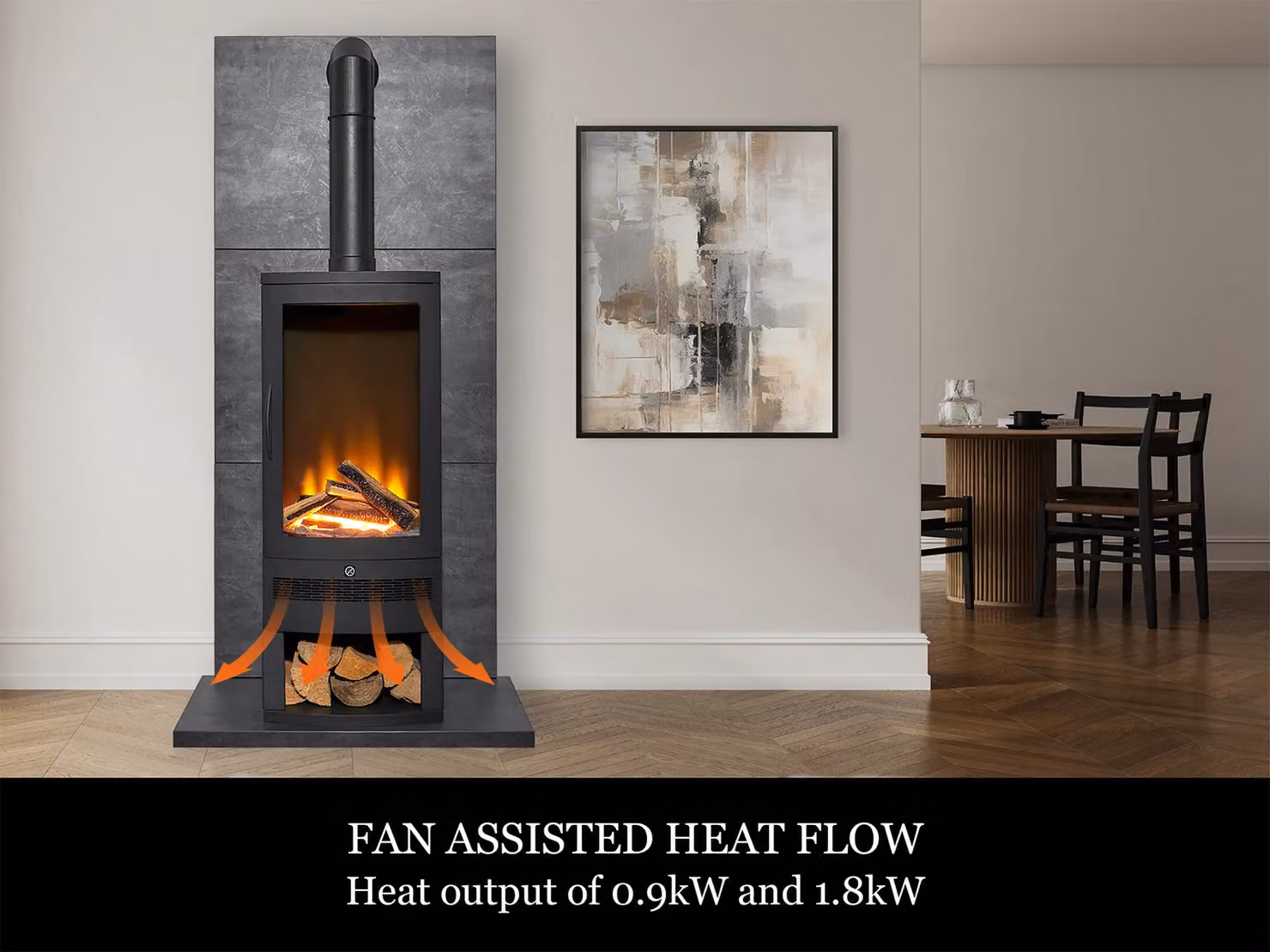 Acantha Horizon Electric Stove with Log Storage in Black – 4