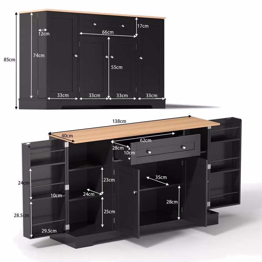 Matteo Modern Black Matt Kitchen Sideboard with Soft Close Drawers and Shelves, Width: 138 cm – 4