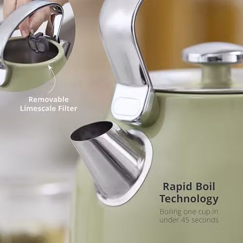 Swan SK14631GRN Retro Traditional Kettle in Green and Stainless Steel, 1.7 l, 3 kW, with Removable Limescale Filter – 3