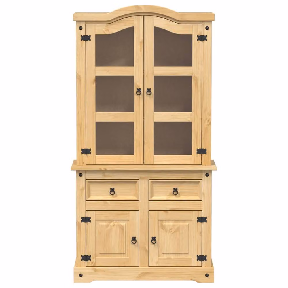 Berkfield Home Corona Glass Display Cabinet in Tan Solid Pine Wood, W/D/H: 100 x 48.5 x 179 cm – 2
