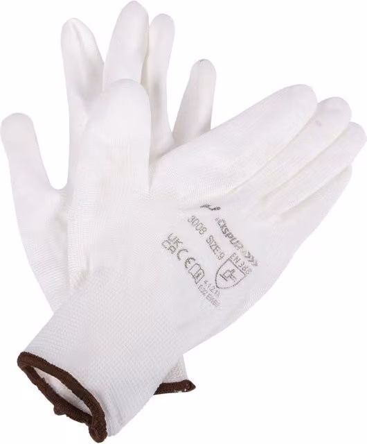 Blackspur PU Coated Polyester Painters Gloves, White, Size L