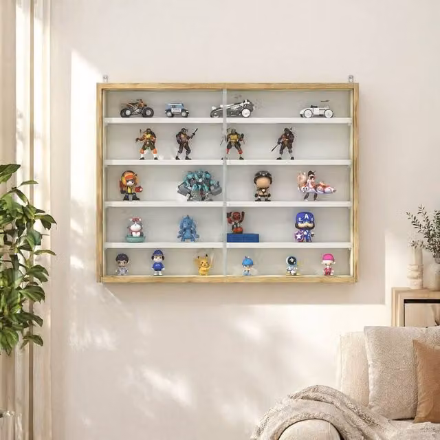 STILVORA Wall Mounted Modern Cabinet with Glass Doors and Internal Shelves in Sand/Beige – 1