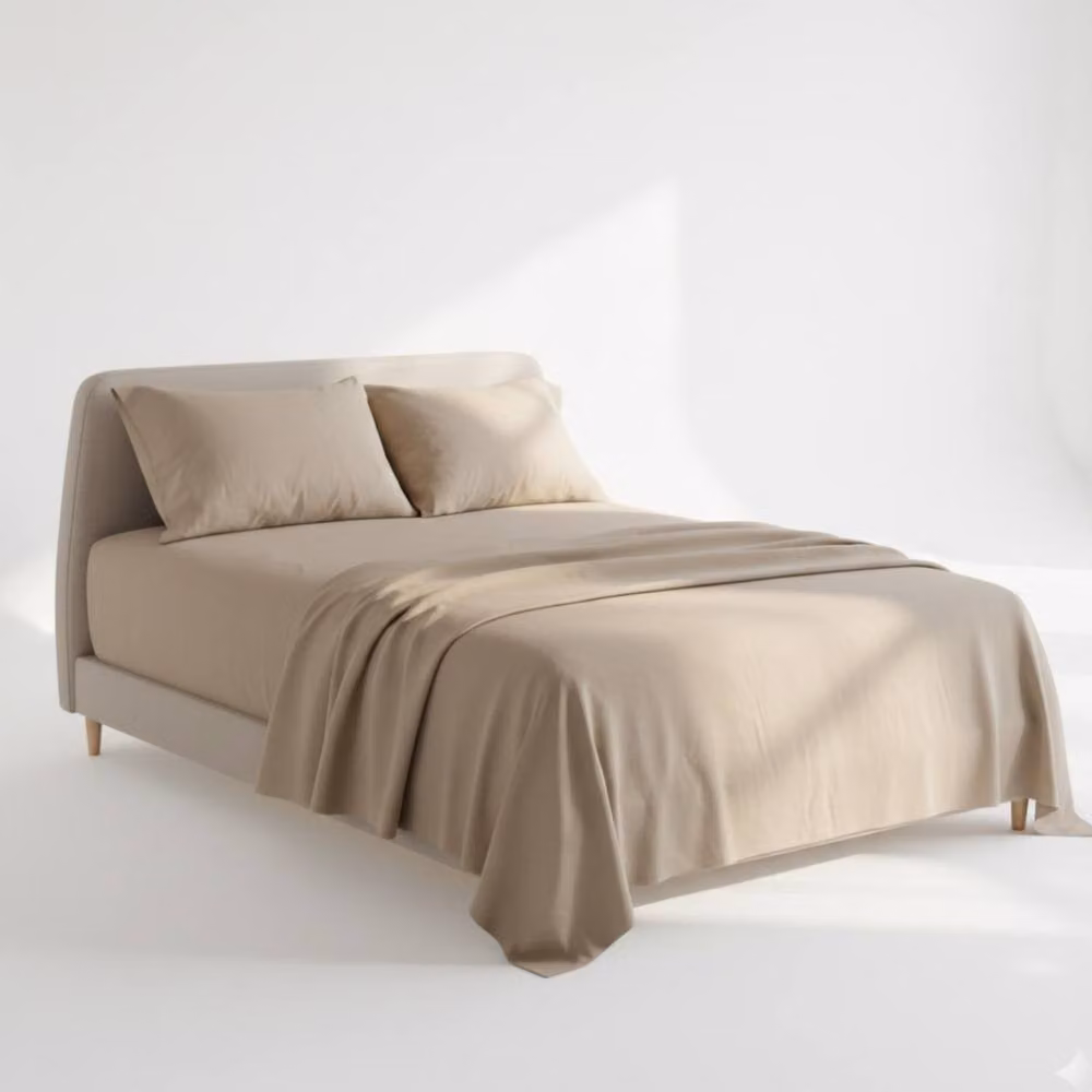 Snug City Plain Brushed Cotton Flannelette Fitted Sheet and Matching Pillowcase Set, Beige, Super King – 2