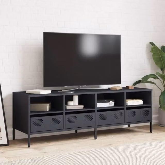 Berkfield Home TV Cabinet in Anthracite Dark Grey Matt Cold-rolled Steel W/D/H: 135 x 39 x 43.5 cm
