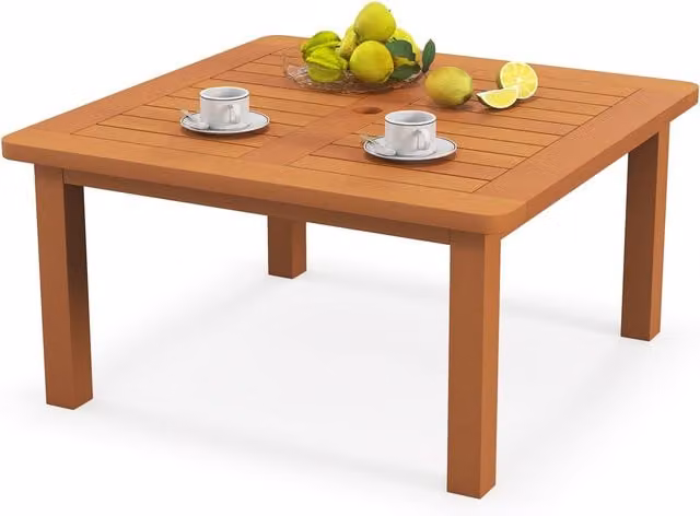 Costway Natural Solid Wood Patio Coffee Table with Slatted Tabletop and UV Resistance – 1