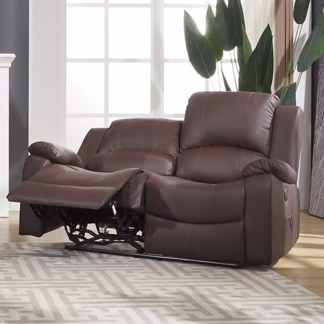 Artemis Home Glendale 2 Seat Electric Recliner Sofa in Brown with USB Charging and Synthetic Leather Upholstery