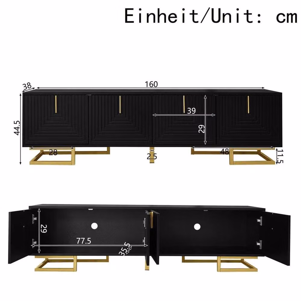 FORGEVIO Modern 4-Door TV Unit in Black Matt Metal, Width: 160 cm – 2
