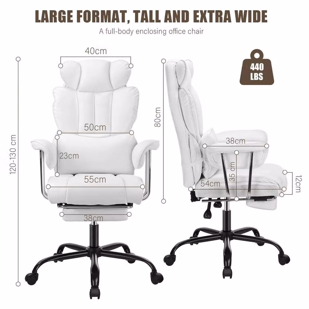 NESTLUNE Big Tall Heavy Duty Executive Office Chair in White – 2