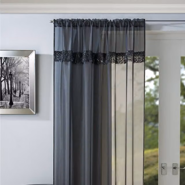 Terrys Savannah Black Single Voile Rod Pocket Ready Made Fabric Panel Curtain