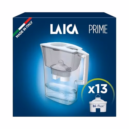 LAICA Prime Line Water Filter Jug and 13 Bi-flux Cartridges, Ivory, 3 l – 1