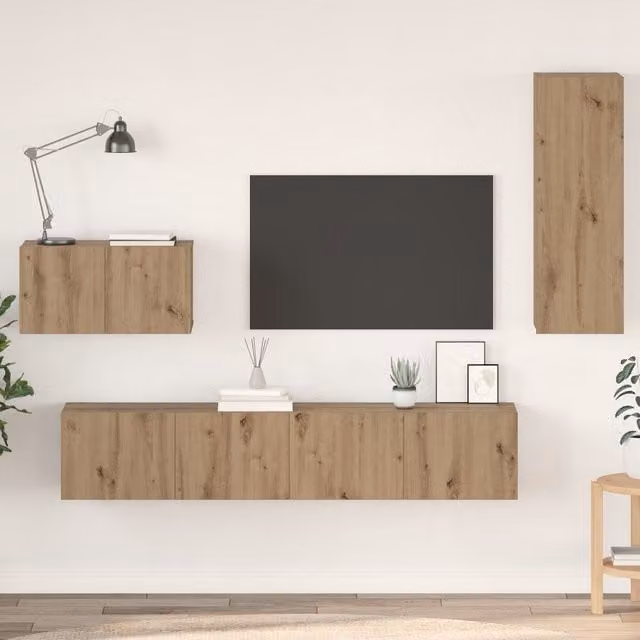 Berkfield Home Artisan Oak Wall TV Cabinet, 4 Piece Set in Brown, W/D/H: 80 x 30 x 30 cm