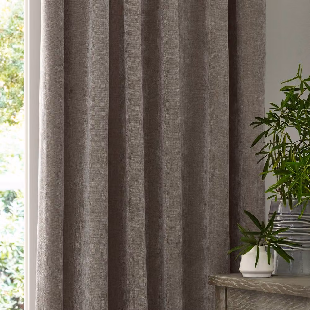 Yard Heavy Chenille Blackout Pencil Pleat Curtain Pair in Beige, W: 117 cm, H: 137 cm – 3
