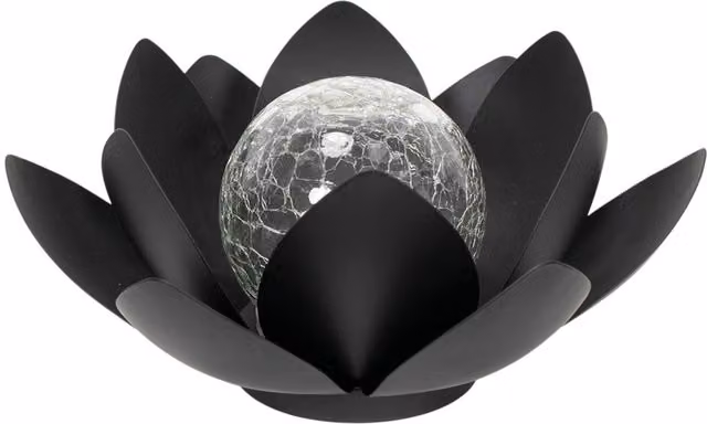ValueLights Solar Powered Outdoor Waterlily Lotus Flower Garden Light in Black with Cool White LED and Dusk Sensor