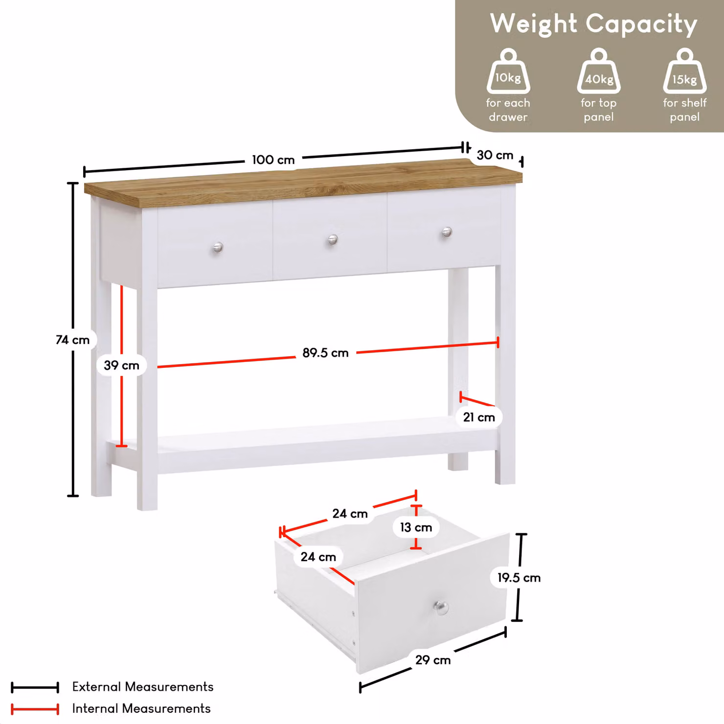 Vida Designs Arlington 3 Drawer Console Table Storage Organiser in White – 2