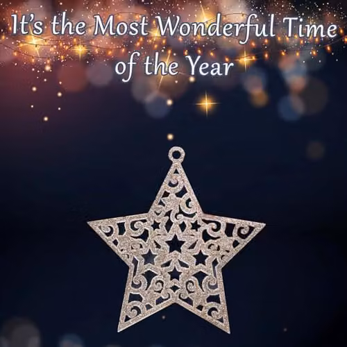 VFM e-Store Set of 6 Hanging Glitter Star Christmas Tree Decorations in Champagne Gold and Beige, W/D/H: 17.8 x 9.3 x 1.4 cm – 3