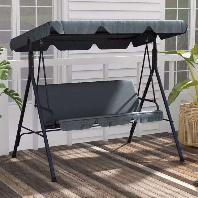 Outsunny 3 Seater Swing Chair with Adjustable Canopy in Grey
