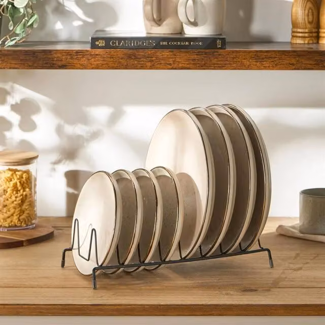 EONLION Black Metal Plate Holder Organiser and Kitchen Dish Drying Rack with Drip Tray, Width: 100 cm
