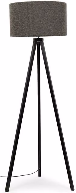 ValueLights Barbro Black Wood Tripod Floor Lamp with Grey Reni Boucle Shade, H: 130 cm – 2