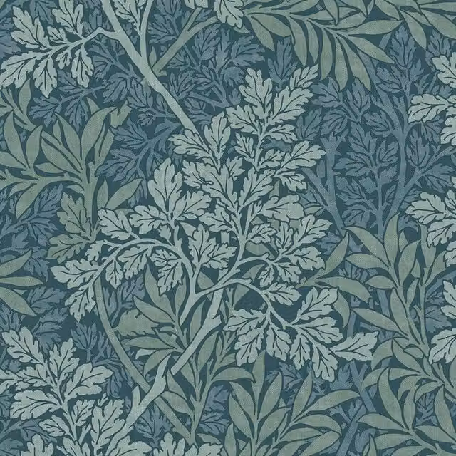 William Morris At Home Foliage Floral Cotton Fabric in Indigo Blue