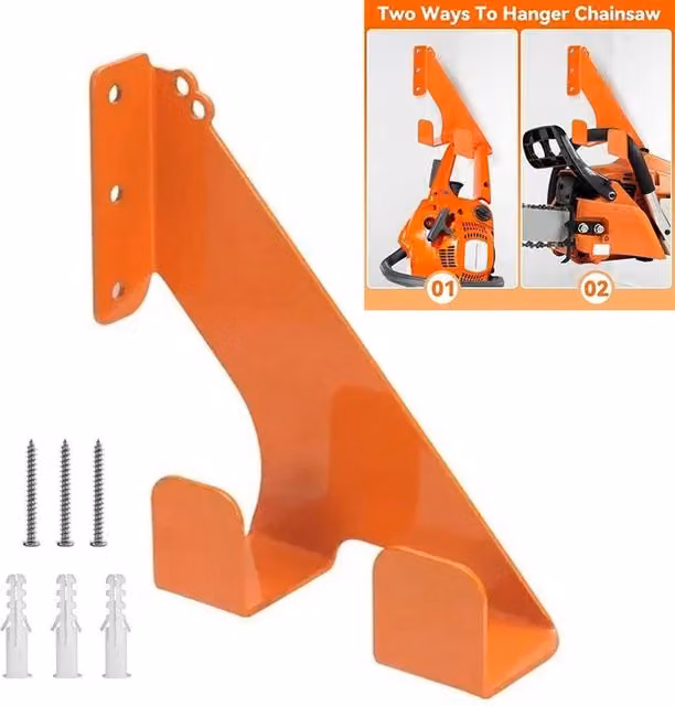 NESTLUNE Heavy Duty Wall Mounted Chainsaw Holder Hanger Rack in Orange, W: 52 cm – 1