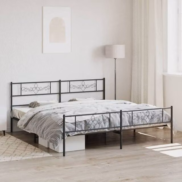 Berkfield Home Metal Bed Frame with Headboard and Footboard, Black, 200 x 200 cm – 1
