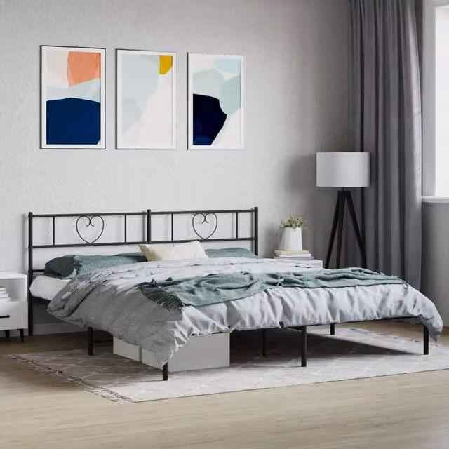 Berkfield Home Metal Bed Frame with Headboard in Black W/D/H: 193 x 203 cm