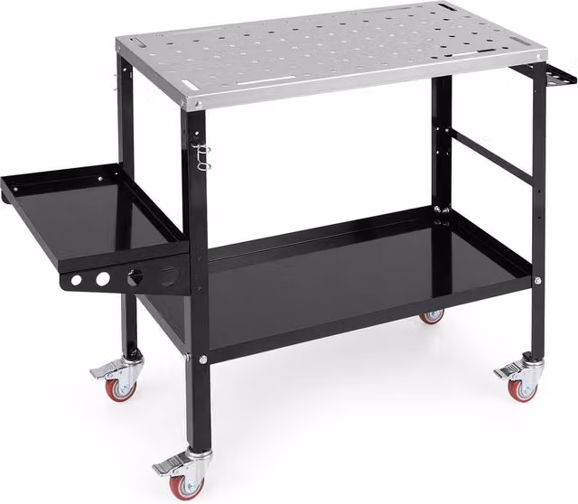 COSTWAY Black Metal Welding Table and Rollable Workbench with 580kg Capacity