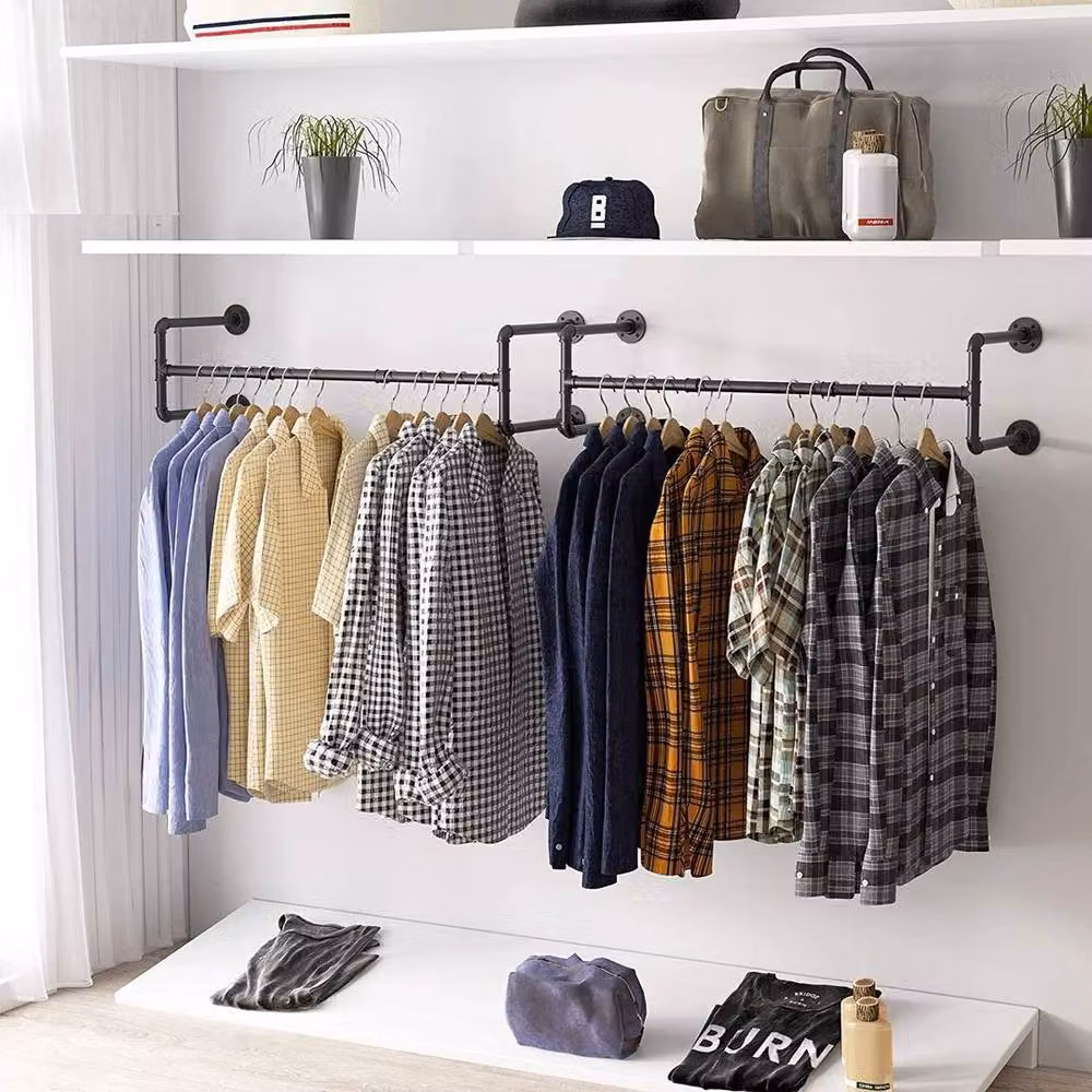 FLAVORA Industrial Metal Clothes Rail in Matt Black, Width: 105 cm – 4