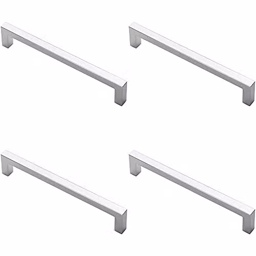 Loops 4 Pack Square Block Bar Pull Handles in Polished Chrome, 170 x 10 mm with 160 mm Fixing Centres
