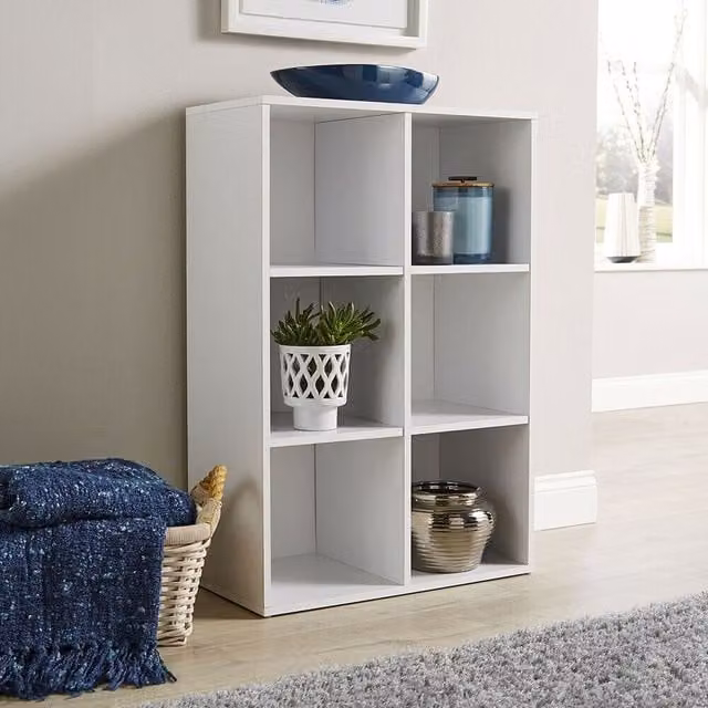 Home Source 6 Cube Freestanding Storage Shelf Unit in White, W/D/H: 60.96 x 60.96 x 60.96 cm