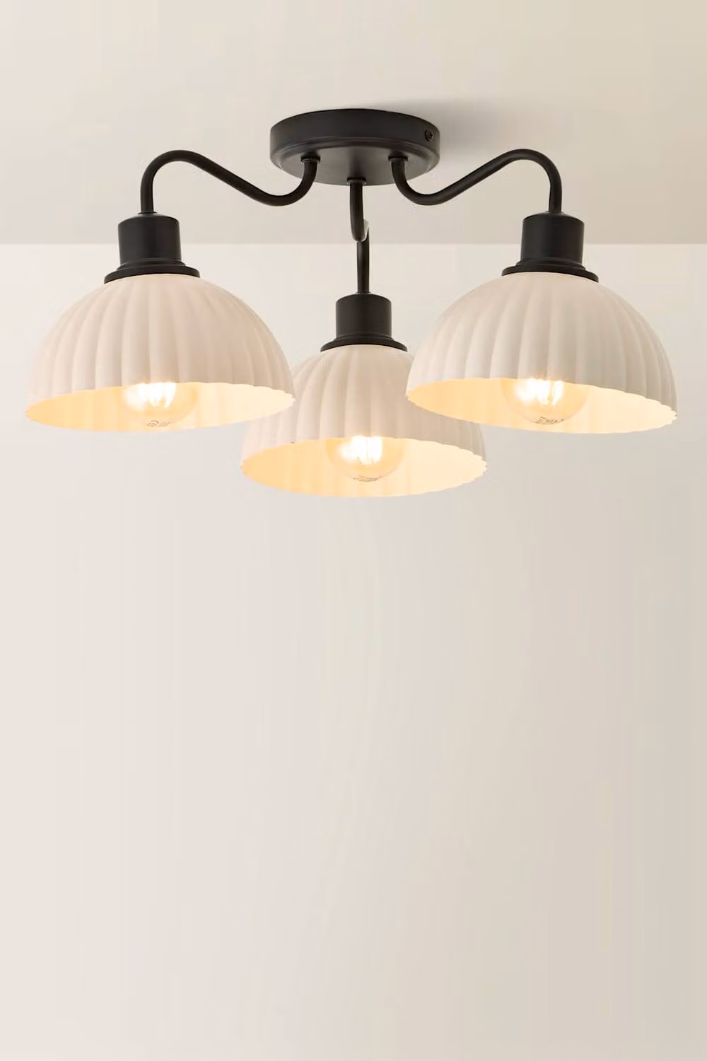 ValueLights Bourton 3 Arm Ceiling Pendant Light with Ribbed Dome Shades in Black and Gold/Brass – 2