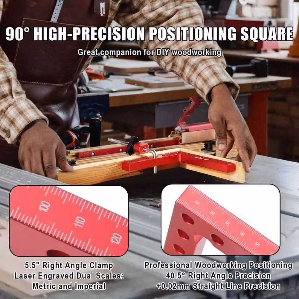 Nordara 4-Pack Red Aluminum Alloy 90 Degree Square Woodworking Corner Clamps – 4