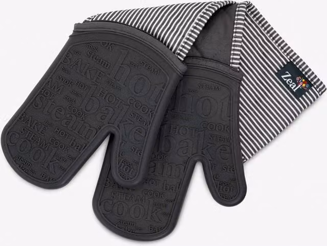 Zeal Steam Stop Non-Slip Waterproof Silicone Double Oven Gloves in Dark Grey – 1