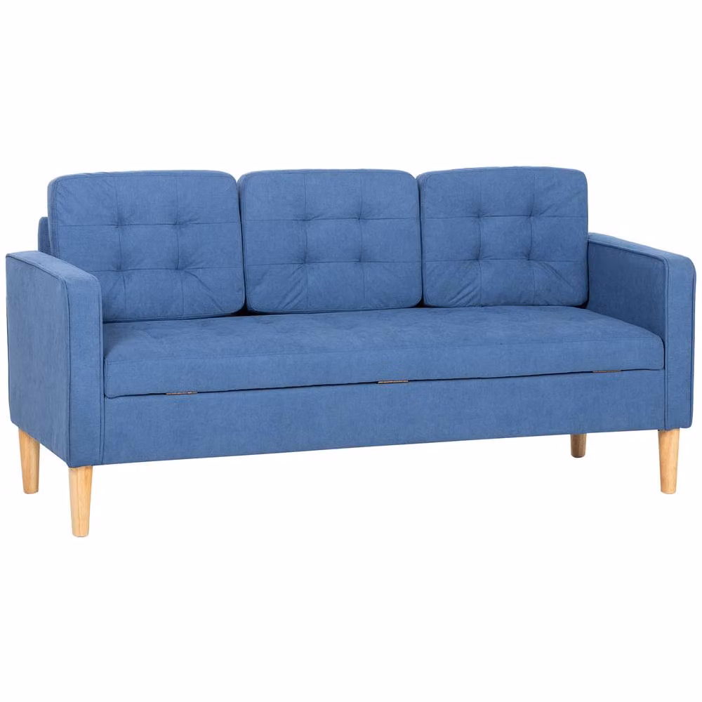 STILVORA Blue Fabric Upholstered Sofa with Solid Wood Frame and Hidden Storage – 3