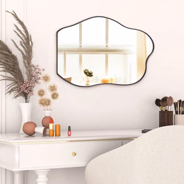 Livingandhome Irregular Organic Wall Mirror with Black Metal Frame