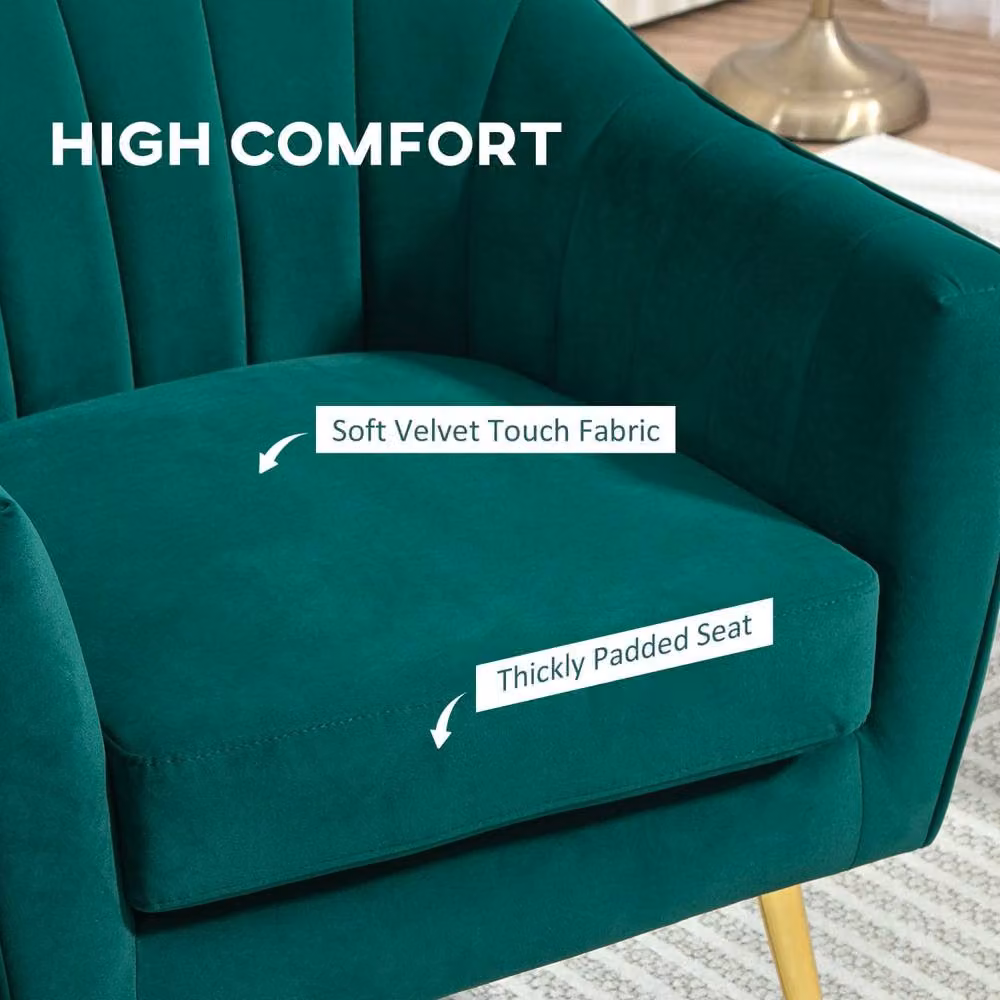 Wyld Haus Rico Nota Forest Green Velvet Shell Back Accent Chair with Metal Frame – 3