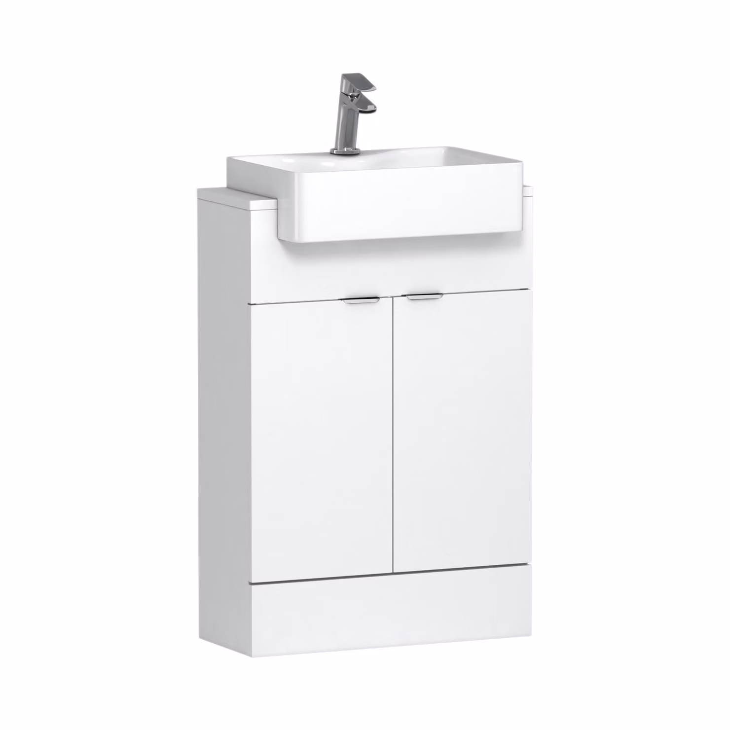 Royal Bathrooms Elena Gloss White 600mm Floor Standing 2 Door Vanity Sink Unit with Semi Recessed Basin