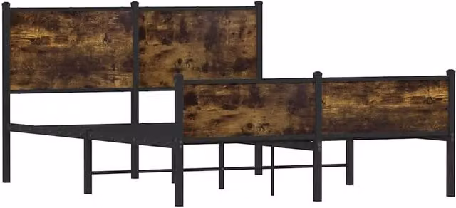 Berkfield Home Metal and Wood Bed Frame in Smoked Oak Brown, W/D/H: 140 x 200 x 91.5 cm – 1