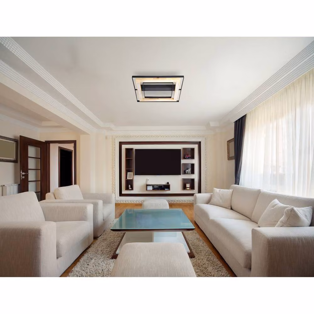 Netlighting Rilas Integrated LED Semi Flush Ceiling Light in Black and Wood with Dimmable Warm White 3000K Light – 3