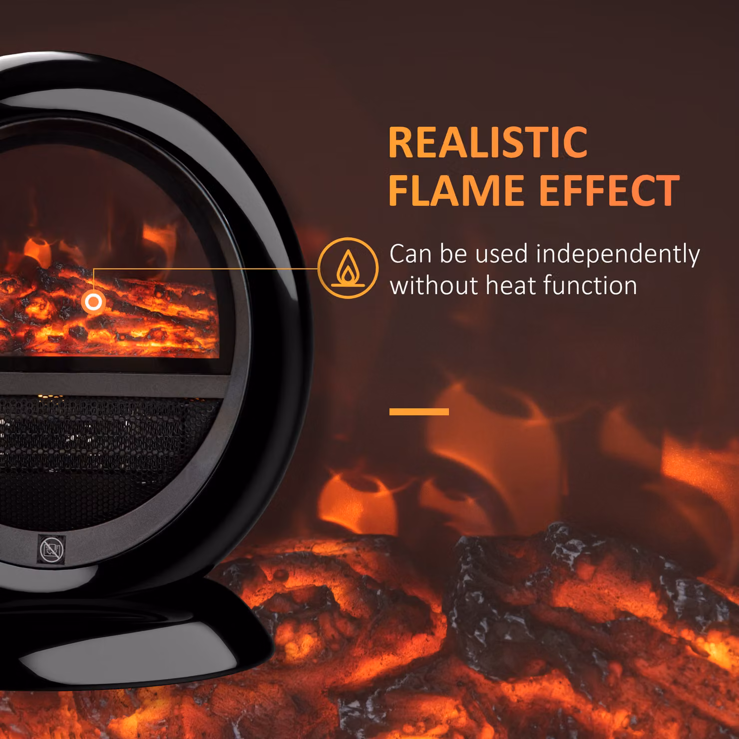 HOMCOM Freestanding Electric Fireplace Heater with Realistic Flame Effect, 1500W, Black – 4